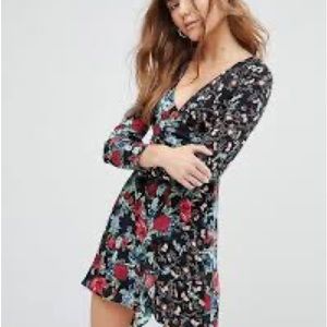 Bershka floral faux wrap dress